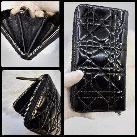 Dior  Cannage Pattern Patent Leather Continental Wallet - Picture 14 of 17